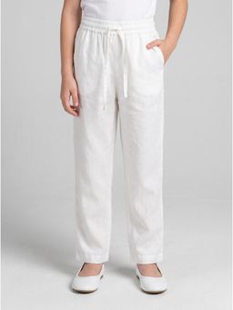 Bella Moda - Girls White Solid Elasticated Waist Straight Fit Trouser