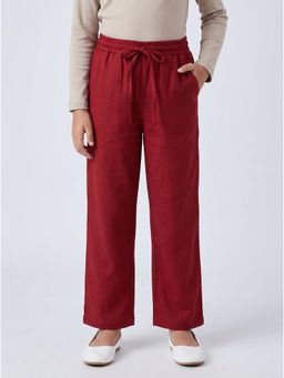 Bella Moda - Girls Maroon Solid Elasticated Waist Straight Fit Trouser