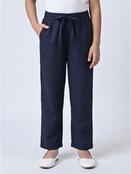 Bella Moda - Girls Navy Blue Solid Elasticated Waist Straight Fit Trouser