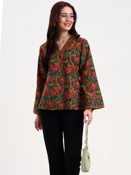 Yufta - Green & Brown Cotton Straight Top