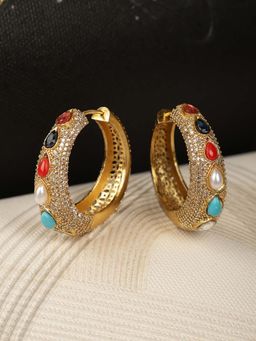 Spring Soul - Rhodium-Finished Multicoloured Kundan Hoops