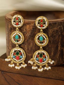 Spring Soul - Gold-Toned Multi Coloured Drop Earrings