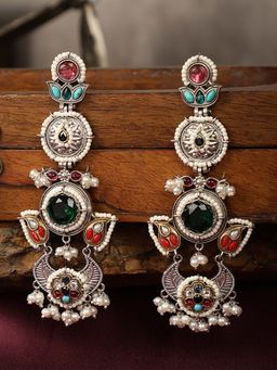 Spring Soul - Oxidized Pearl-Trimmed Drop Earrings