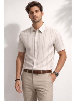 Parcel Yard - Beige Mens Summer Collar Neck Stripes Shirt