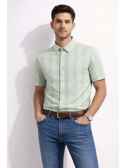 Parcel Yard - Green Mens Summer Collar Neck Stripes Shirt