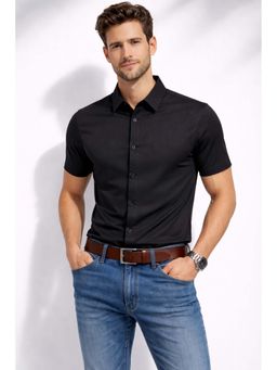 Parcel Yard - Black Mens Solid Summer Collar Neck Shirt