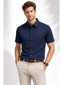 Parcel Yard - Navy Blue Mens Stripes Summer Collar Neck Shirt