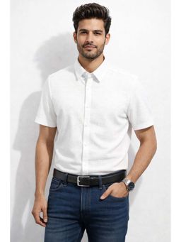 Parcel Yard - White Mens Stripes Summer Collar Neck Shirt