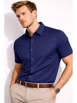 Parcel Yard - Navy Blue Mens Stripes Summer Collar Neck Shirt