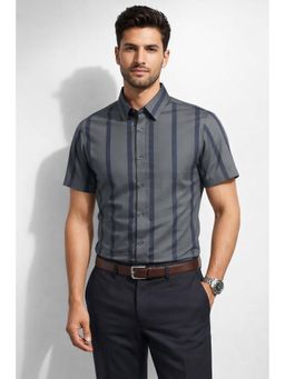 Parcel Yard - Grey Mens Summer Collar Neck Stripes Shirt