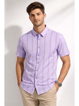Parcel Yard - Lavender Mens Summer Collar Neck Stripes Shirt