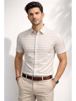 Parcel Yard - Beige Mens Summer Collar Neck Stripes Shirt