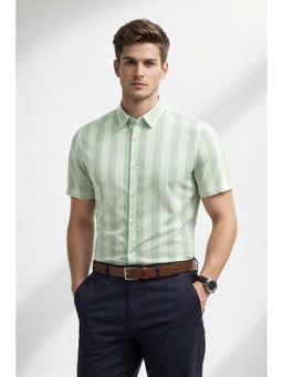 Parcel Yard - Green Mens Summer Collar Neck Stripes Shirt