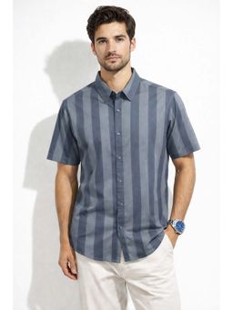 Parcel Yard - Blue Mens Summer Collar Neck Stripes Shirt