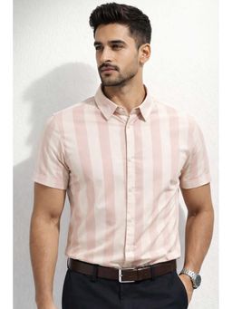 Parcel Yard - Peach Mens Summer Collar Neck Stripes Shirt