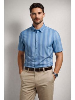 Parcel Yard - Blue Mens Summer Collar Neck Stripes Shirt