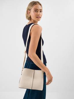 Accessorize London - Women Cream Webbing Strap Sling Bag