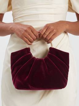 Accessorize London - Women Wine Metal Ring Velvet Handbag