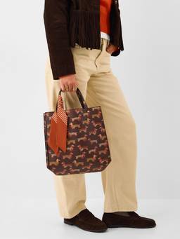 Accessorize London - Women Brown Printed Sausage Dog Handbag with Detachable Strap