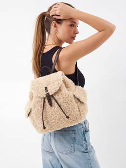 Accessorize London - Women Cream Shearling Backpack