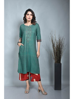 EARTHWEAR - Green Handwoven Kantha Kurta