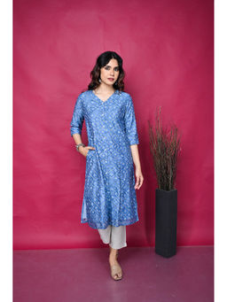 EARTHWEAR - Blue Kalidar Front Open Chanderi Kurta
