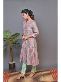 EARTHWEAR - Blue Kalidar Front Open Chanderi Kurta With Mukaish Work
