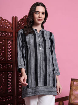 Sufiza Lifestyle - Women Black Color with White Design Motif Kurti