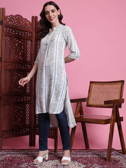 Sufiza Lifestyle - Women White Color with Black Design Motif Kurta