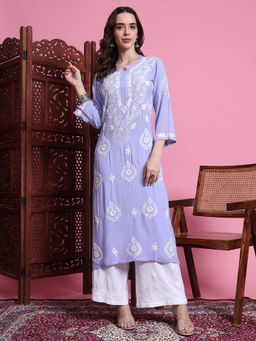 Sufiza Lifestyle - Women Hand Crafted Kurta Chikankari Blue Color Kurta