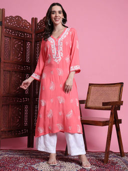 Sufiza Lifestyle - Women Hand Crafted Chikankari Peach Color Kurta