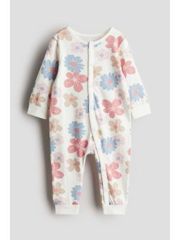 H&M - Girls White Printed Jersey Sleepsuit