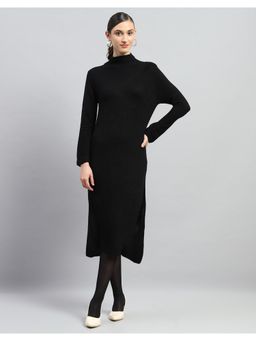Monte Carlo - Womens Black Self Design Turtle Neck Full Sleeves Dress
