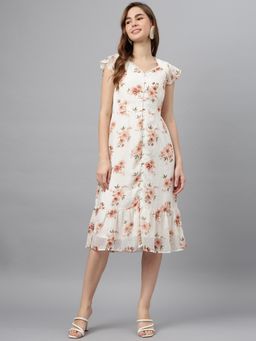 Latin Quarters - Women Off White Floral Cap Sleeve Sweetheart Neck Casual Dress