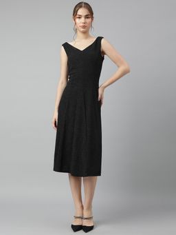 Latin Quarters - Women Black Textured Sleeveless V-Neck Casual Dress
