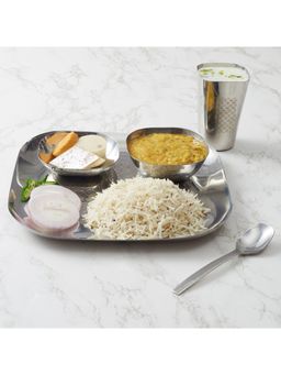 HomeTown - Fiesta Steel Thali Set of 6 in Silver Colour