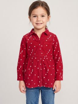 Creative Kids - Girls Red Floral Corduroy Peplum Top