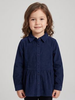 Creative Kids - Girls Navy Corduroy Peplum Top