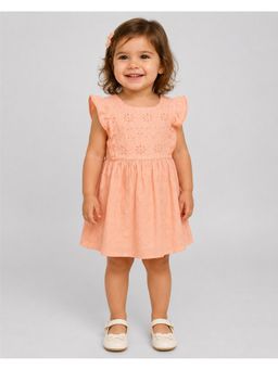 Creative Kids - Baby Peach Schiffli Flutter Sleeve Dress