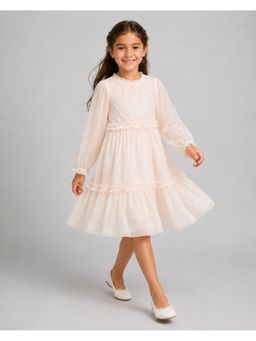 Creative Kids - Girls Peach Tulle Embroidered Tiered Dress