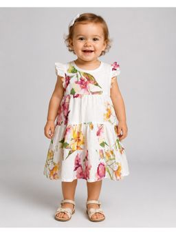 Creative Kids - Baby White Cotton Floral Tiered Dress