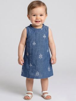 Creative Kids - Baby Denim Embroidered Sleeveless Shift Dress