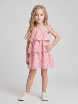 Creative Kids - Girls Pink Flamingo Asymmetric Dress
