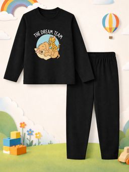 The Natkhat Tales - Black Kids Cotton Comfort Sleepwear T-Shirt with Pyjama