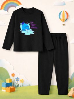 The Natkhat Tales - Black Kids Cotton Soft Touch Nightwear T-Shirt with Pyjama