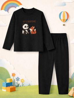 The Natkhat Tales - Black Kids Cotton Premium Fit Sleepwear T-Shirt with Pyjama