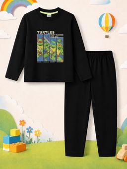 The Natkhat Tales - Black Kids Cotton Cozy Comfort Nightwear T-Shirt with Pyjama