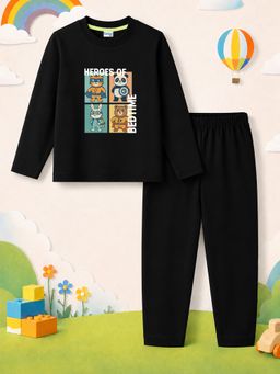 The Natkhat Tales - Black Kids Cotton Lightweight Sleepwear T-Shirt with Pyjama