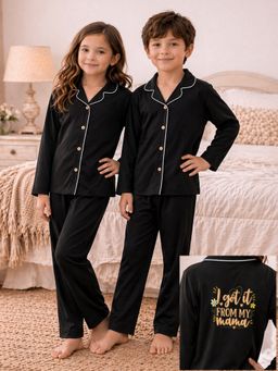 The Natkhat Tales - Black Kids Cotton Plush Sleepwear Shirt with Pyjama
