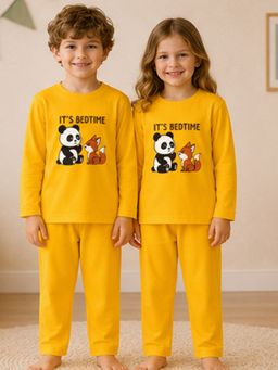 The Natkhat Tales - Mustard Kids Cotton Gentle Cotton Nightwear T-Shirt with Pyjama